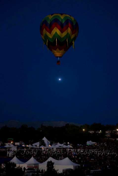 The hot air balloon, "Free Spirit", piloted by Dana Thornton participates in the Dawn Patrol at the 2012 Great Reno Balloon Race